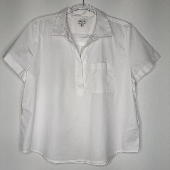 J Crew Short Sleeve Poplin Popover Top Size M White - Picture 1 of 8